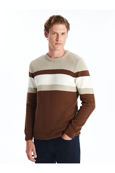 LC Waikiki Men's Knitwear Sweater - Crew Neck, Long Sleeve, Color Block