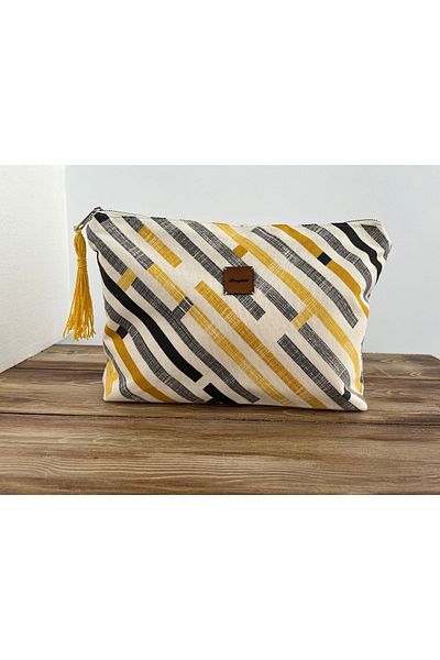 Bright3 Yellow and Black Multicolor Clutch - Zippered and Tassel Accessory Portfolio