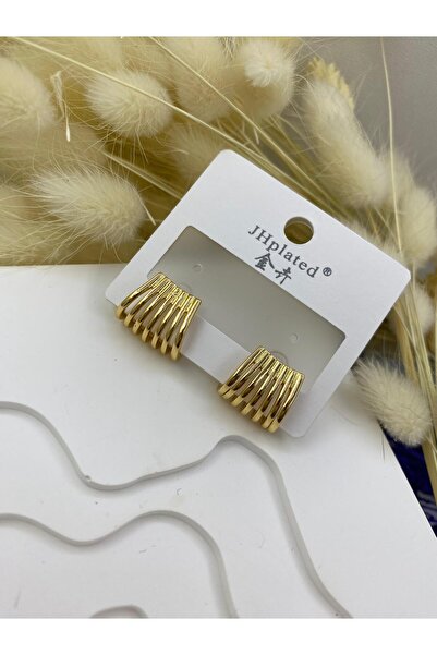 Arescollection KARARMAZ İTHAL ÇELİK GOLD RENK TREND KÜPE