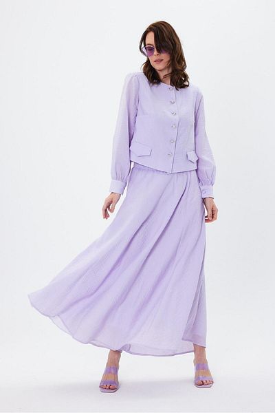 Butik Women's Lilac Button Detailed Jacket Lined Skirt Suit