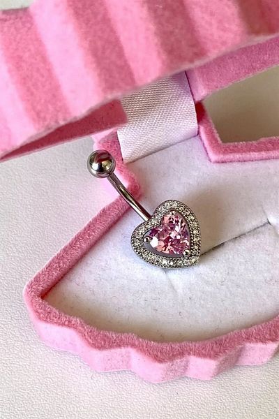 Arescollection CERRAHİ STEEL SILVER COLOR ZIRCON STONE HEART BELLY PİERCİ