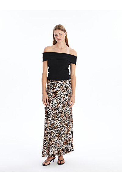 LC Waikiki Satin Women's Skirt - Leopard Pattern, Standard Fit