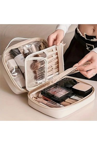 Homebiente Кафява несесер за гримове - с отделения, 24x18 см