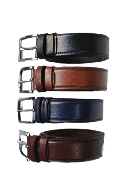 Kar-Pa %100 Hakiki Deri 4'lü Set Dikiş Desenli Kumaş Pantolon Kemeri 3.5cm: S...