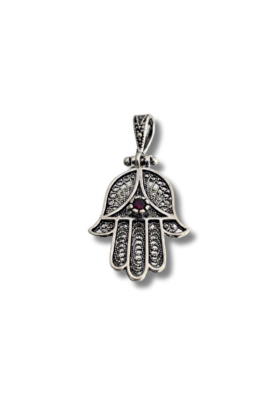 BerCio Store 925 Ayar Gümüş Telkari Hamse Fatma Ana El Kolye
