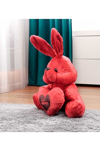 Mnk PELUŞ SEVİMLİ OYUNCAK TAVŞAN KALPLİ KOYU KIRMIZI