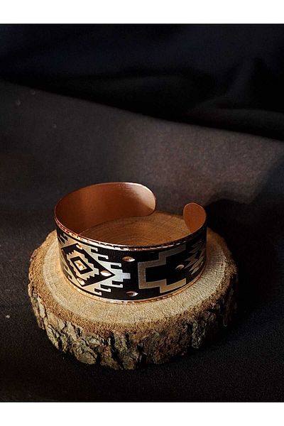 PrestigeSO Black Copper Bracelet - Adjustable and Embroidered Bracelet