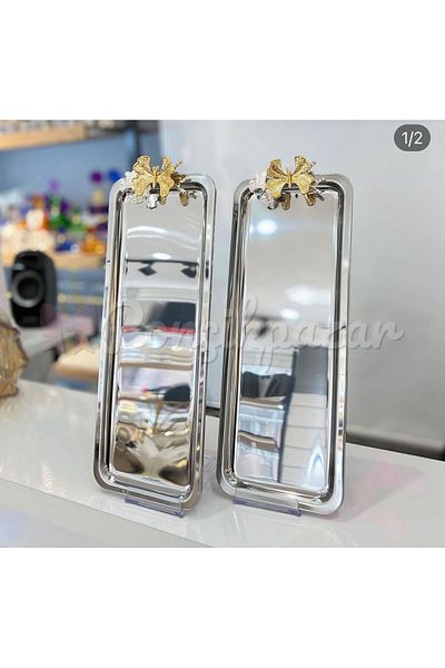 PONCİKPAZAR 1 Piece Baton Gold Color Butterfly Presentation Tray