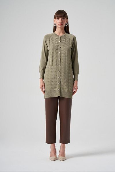 Nuss 1111 Model Houndstooth Patterned Mercerized Cardigan