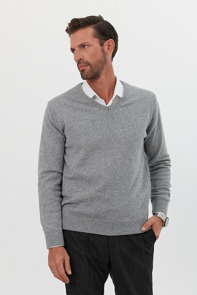 Livio Ferri Men's V-Neck Knitwear Sweater - Wool, Standard Fit