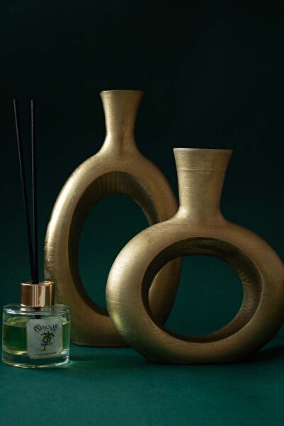 NocheLuz Altın Rengi Rustik 2'li Vazo Seti