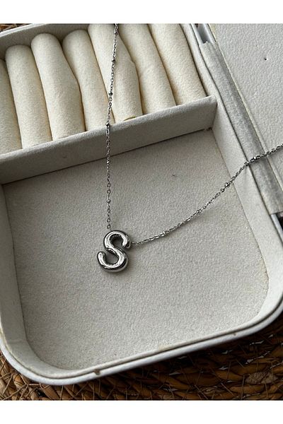 NV Jewellery قلادة فضية على شكل حرف S 316 لتر من الفولاذ المقاوم للصدأ