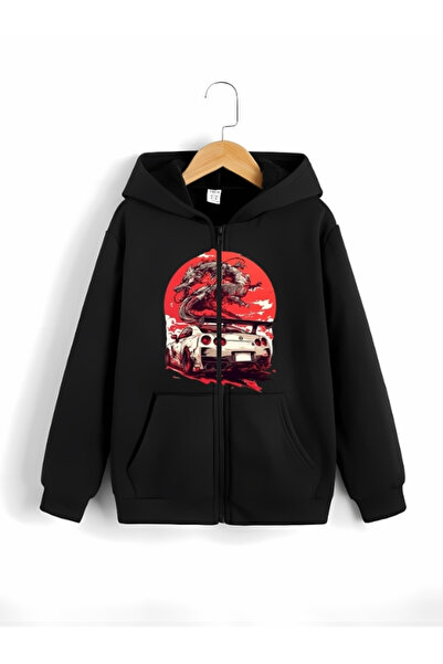 NoVibe Παιδικό Anime με τύπωμα oversized Ζακέτα με φερμουάρ με κουκούλα