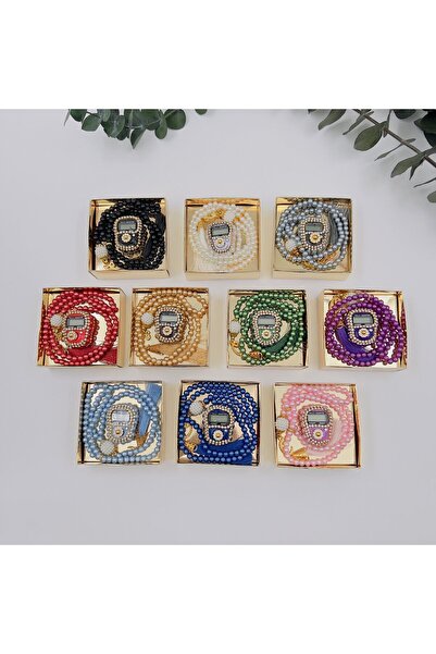 LenaToptan 10 Adet Hediyelik Çeyizlik Gold Kutulu Tesbih Ve Taşlı Zikirmatik Seti ( Mevlit-sünnet-hac-umre)