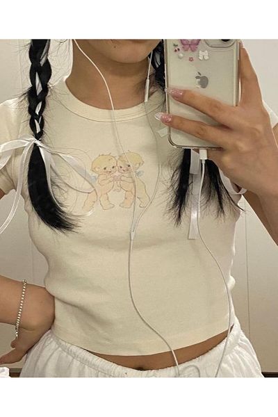 Aesthia MINGALONDON Baby Detailed Belted Crop Μπλούζα