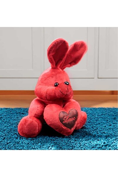 Mnk PELUŞ SEVİMLİ OYUNCAK TAVŞAN KALPLİ KOYU KIRMIZI