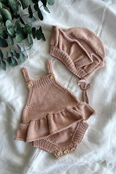 Sistaful El Örgüsü Kız Bebek Çocuk Tulum Şapka Takım