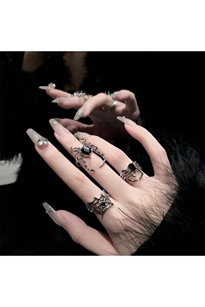 Genel Markalar MİNGALONDON  Y2k Vintage Punk 3 lü Spider Yüzük