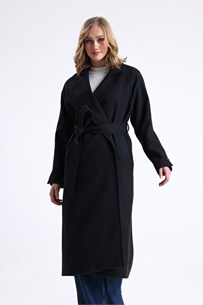 kabancım Palton de damă din cașmir premium texturat cu centură