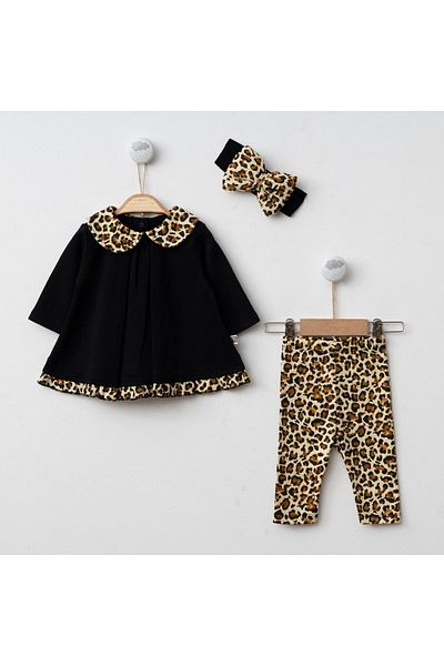 Minimus Newborn Cotton Baby Girl Suit Brown Leopard Bandana Baby Girl Jumpsuit Top and Bottom Set 0-12 Months