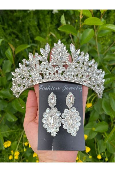 ANZE Set diademă de mireasă albă cu pietre de cristal