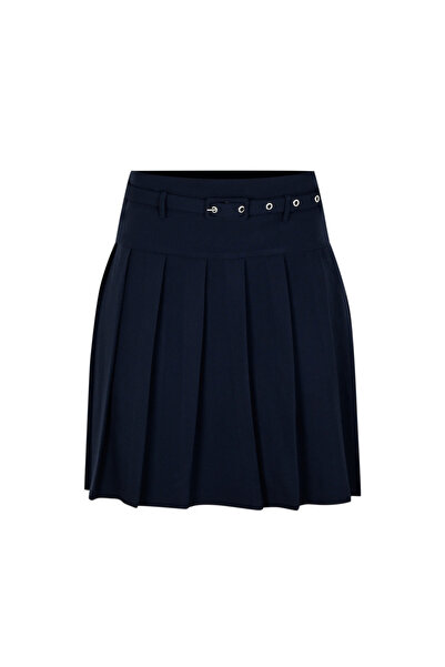 PleasureOfSilk تنورة بوسيلك مطوية - تصميم بحزام