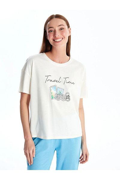 LC Waikiki Σετ γυναικείες πιτζάμες LCW DREAM - Crew Neck, εμπριμέ, κοντομάνικο