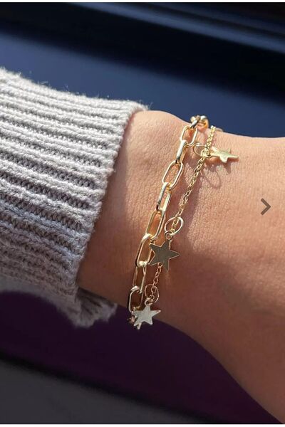 LUXKLAS سوار سلسلة ذهبي اللون مختلط الشكل