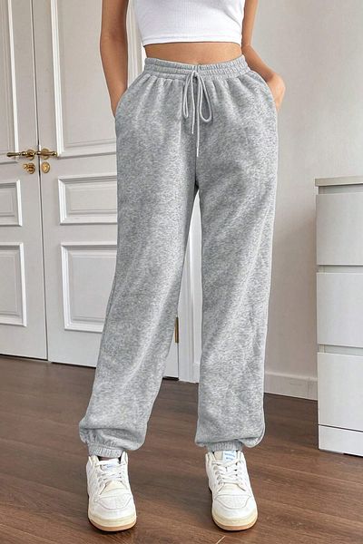 NAKRUF Ψηλόμεση Γυναικεία Jogger Sweatpants - Πακέτο 2, Μαύρο-Γκρι, Βαμβακερή επένδυση