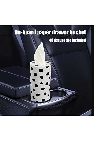 GLAMODE Şık Araba Mendili/Siyah Beyaz Desenli Silindir Kutu Araba Mendil (1 Adet)