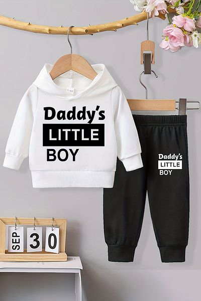 ADABEBEK Premium Daddy's Little Boy Printed Hooded Bottom Top Baby Suit 22580