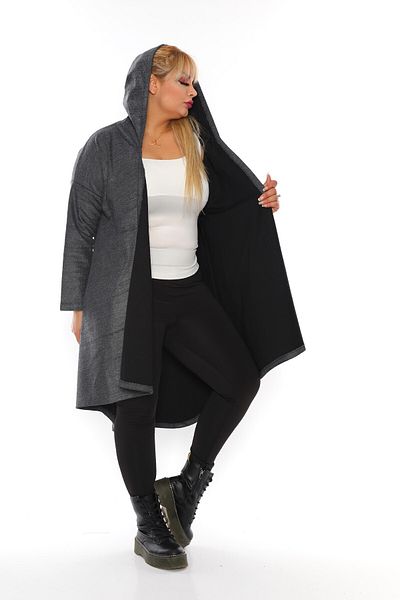 DİLARAS Hooded Stamped Long Winter Thick Cardigan