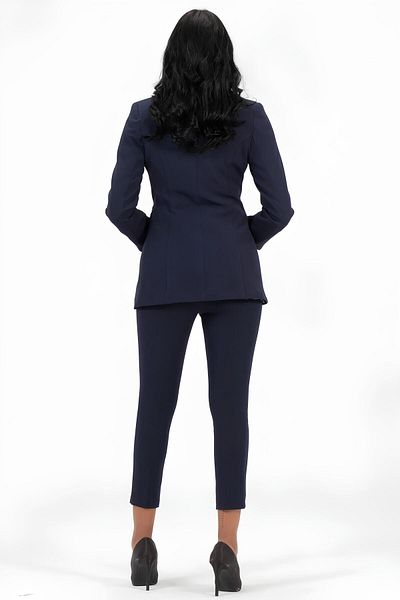 DEFES Stylish Navy Blue Blazer Jacket and Pants Set - Elegant Choice for Office Style and Special Occasions