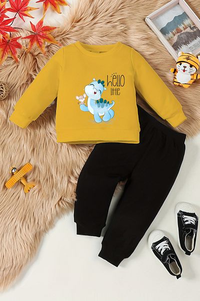 ADABEBEK New Season Hello Little Dino Printed Baby Set - Top and Bottom Set 22394