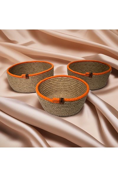 Bright3 Wicker 3-Piece Organizer Basket Set - Multi-Purpose Jute Basket for Kitchen, Bathroom, Bread and Towel