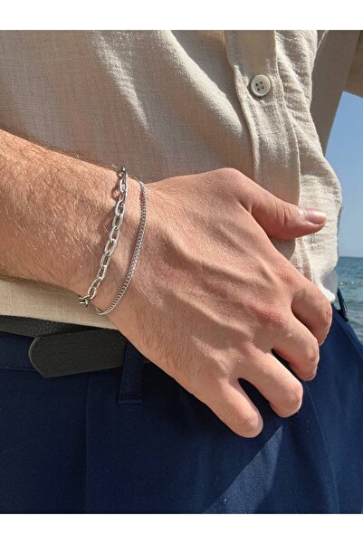 Arvens سوار رجالي بسلسلة سميكة فضية للنساء من الفولاذ المقاوم للصدأ المسطح لل...