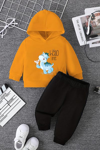 ADABEBEK New Season Hello Little Dino Printed Baby Set - Top and Bottom Set 22394