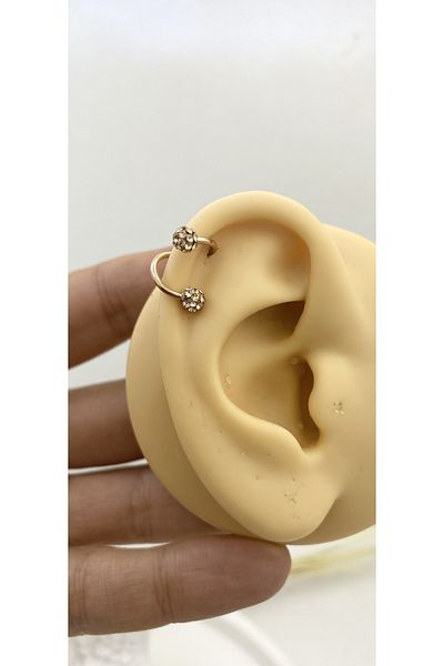 Arescollection Surgical steel rosegold spiral spiral piercing with stones at both ends