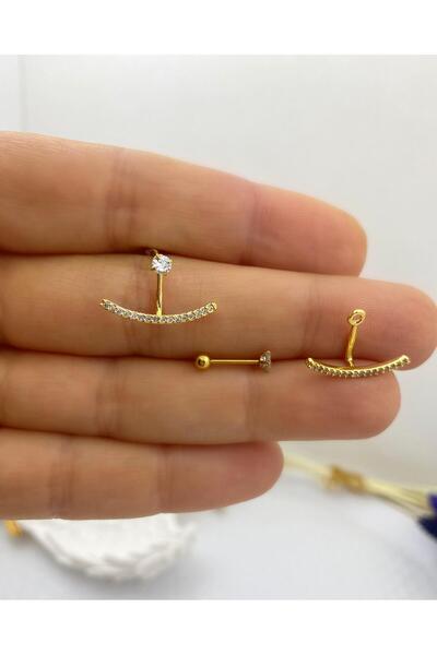 Arescollection ZİRKON TAŞLI LOBE UYUMLU 1 ADET PİERCİNG KÜPE