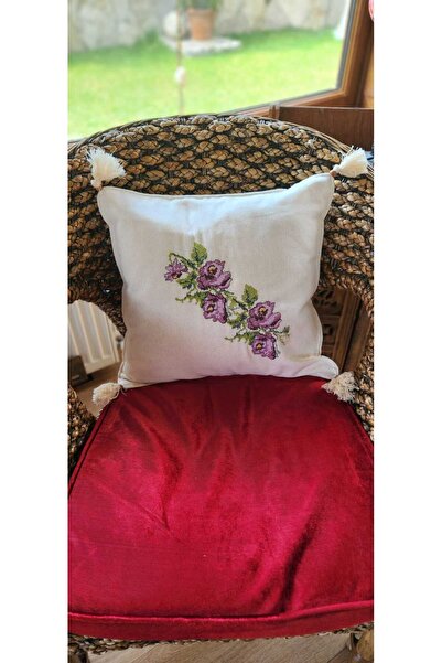 vengri Kanaviçe İşlemeli Buldan İşi Kırlent Kılıfı 40cm x 40cm,Tek Kılıf,Mor ...
