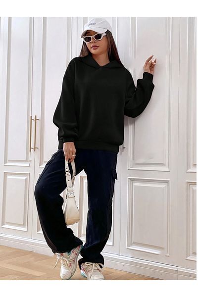 memowear Черен унисекс плетен суичър с качулка - 2 въжета