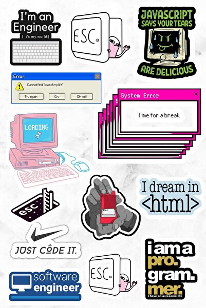 PastelSanat Yazılım Coder Temalı Notebook Ajanda Tablet Laptop Sticker Etiket...