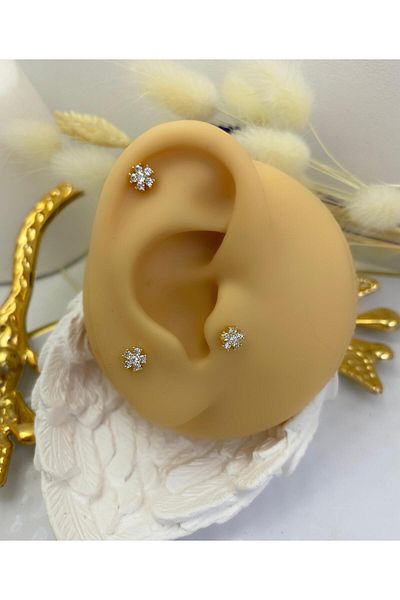 Arescollection زهرة حجر الزركون الحد الأدنى من الزنمة الحلزونية الغضروفية فص الأذن متوافق مع 1 قطعة ثقب القرط