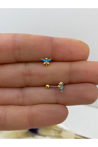 Arescollection mavi zirkon taşlı yusufçuk kıkırdak helix tragus lobe conch uyumlu piercing küpe