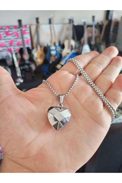 Herşey Nota 3D ثلاثي الأبعاد القلب الحب الحب أيقونة عاشق هدية قلادة فضية اللون