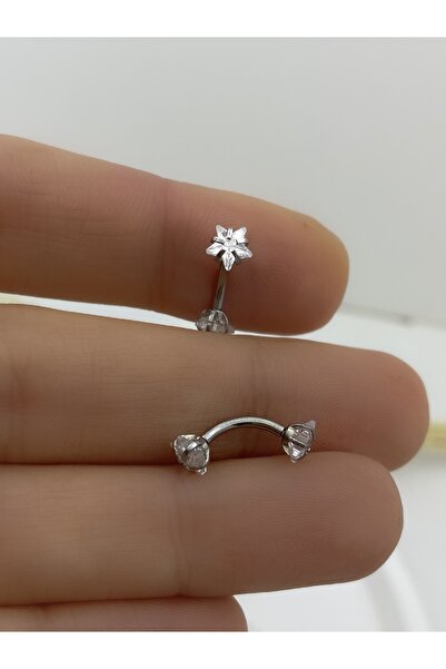Arescollection CERRAHİ ÇELİK İKİ UCU BÜYÜK ZİRKON YILDIZ TAŞLI ROOK SNUG KAŞ UYUMLU PİERCİNG