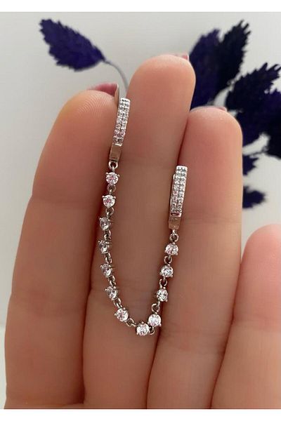 Arescollection vip series tarnishless xuping zircon stone chain double hoop earrings