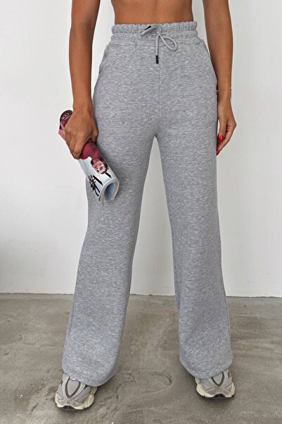 Mogi Butik Kadın Bol Paça Yüksek Bel Polarlı Kışlık Eşofman Altı 3025