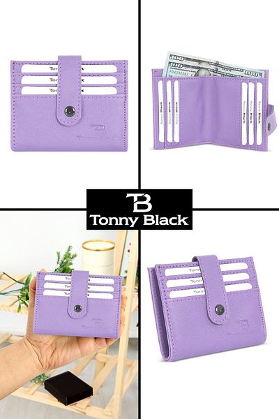 Tonny Black Original Unisex Card Holder Paper Money Compartment Multi-Compartment Soft Leather Mini Stylish Card Holder Wallet with Snap Fasteners