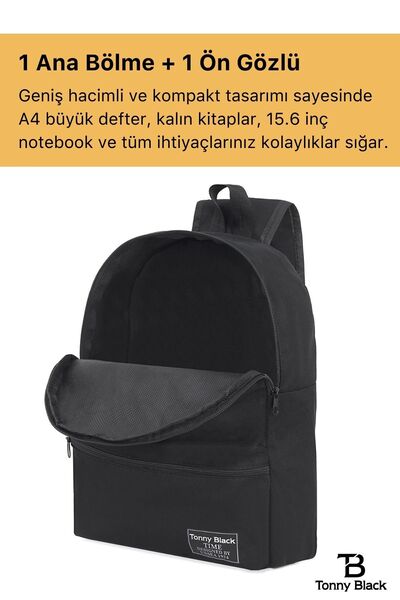 Tonny Black Unisex Ultra Light - Waterproof High School Junior High School School Backpack for Primary School
